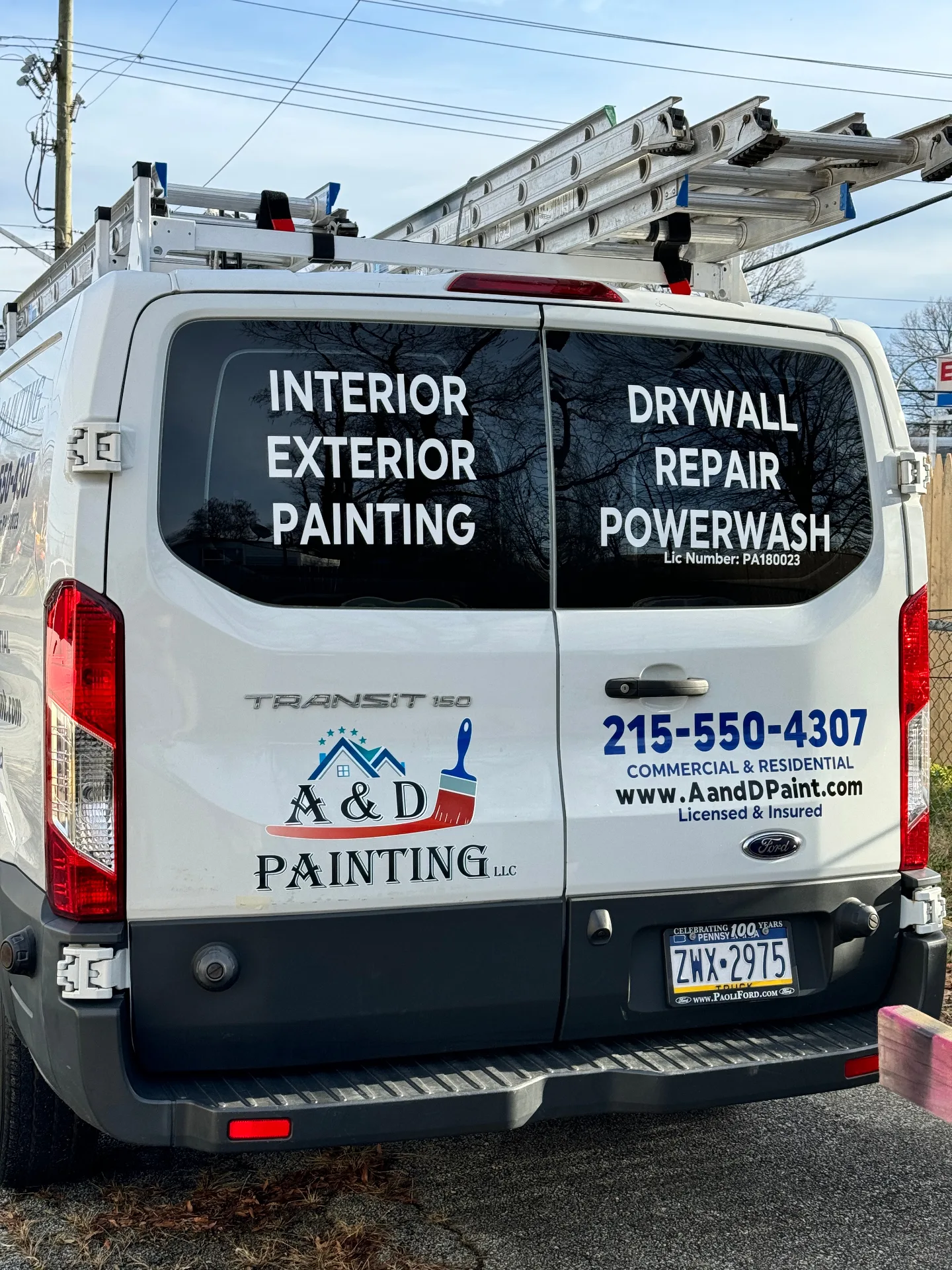 Rear van graphics and lettering for AD Painting in northern Delaware