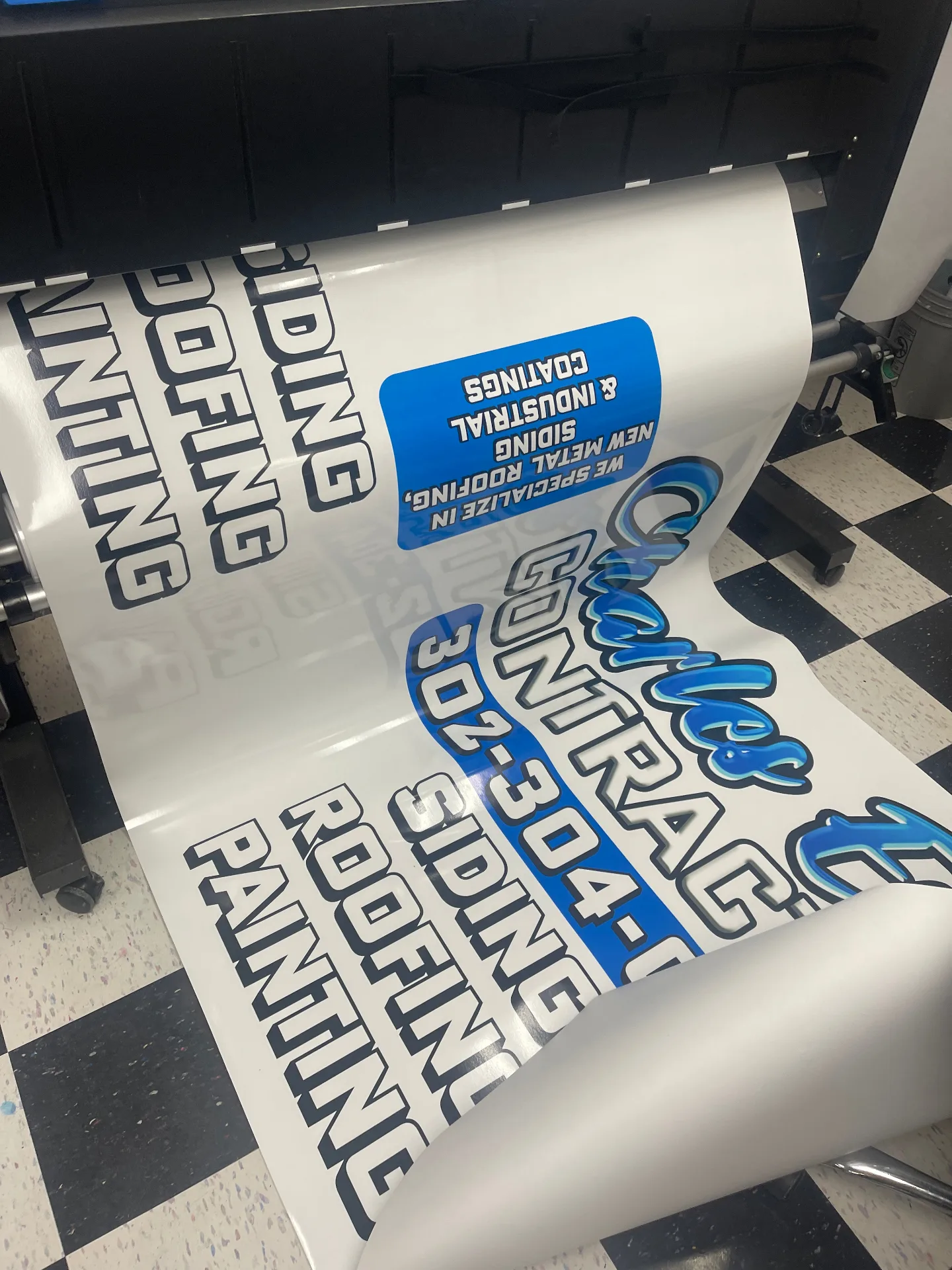Vinyl roll production for Cousin Vinnie plumbing graphics in Delaware