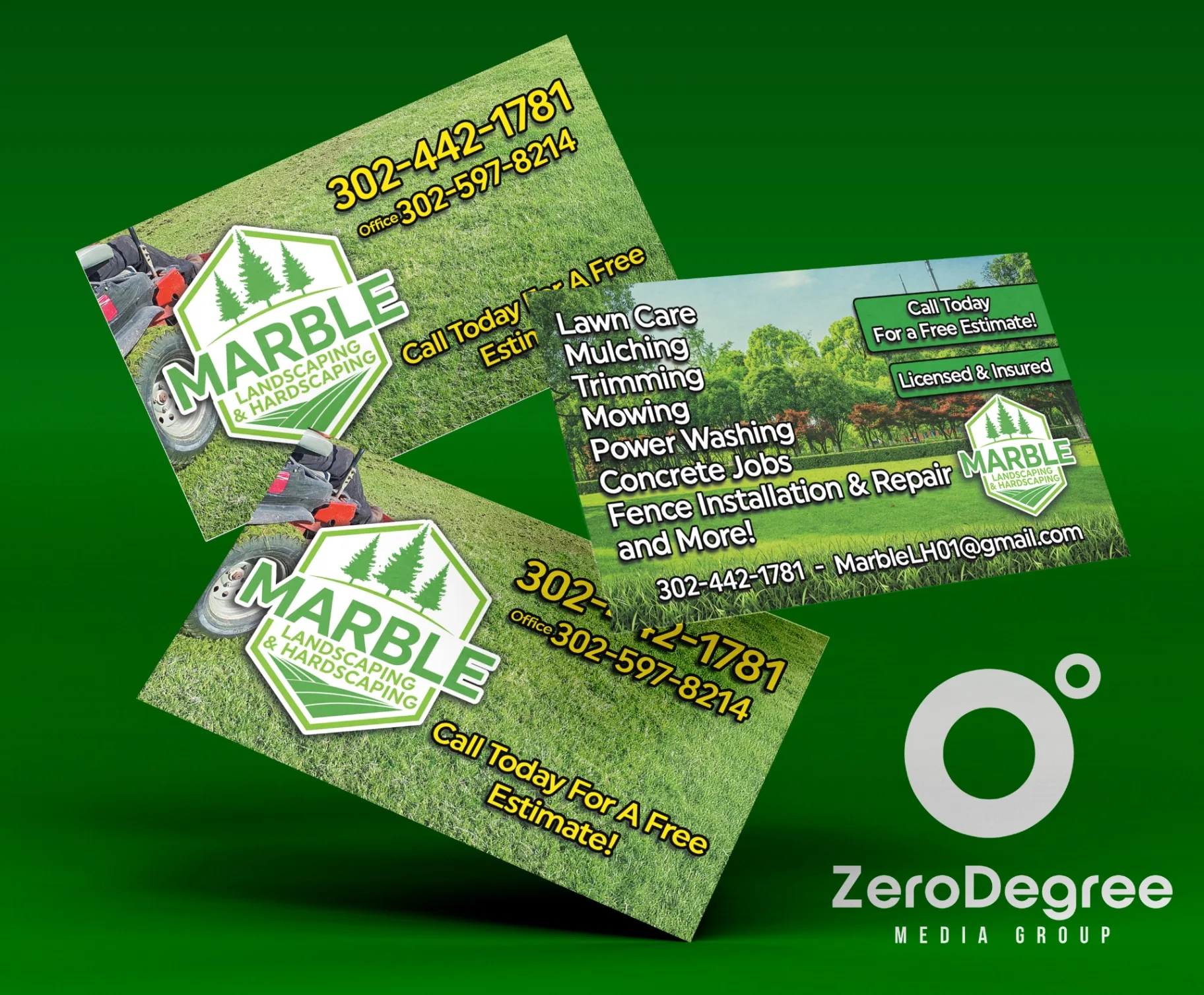 Marble Landscaping custom brand materials and business cards in Delaware